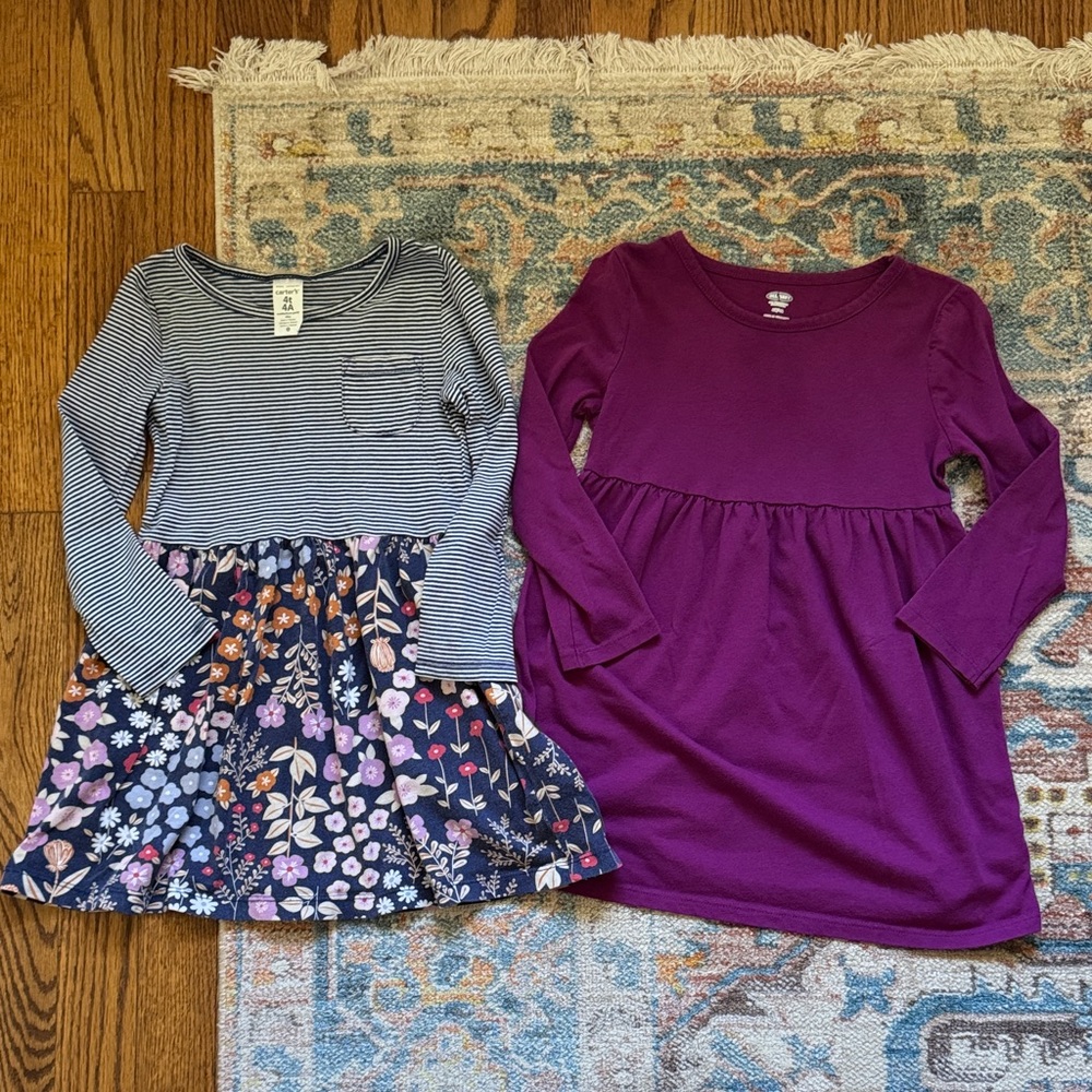 Old Navy Purple and Striped Floral Kids Dress Set